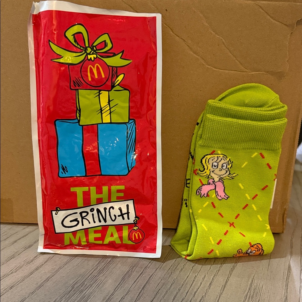 McDonald's Grinch Meal Bright Lime Green Novelty Socks